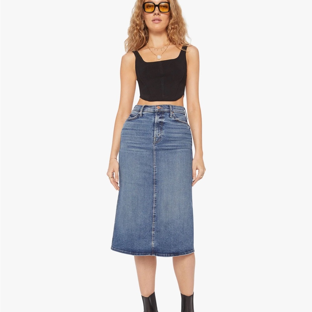 NWT Mother Swooner Straight A Midi Denim Skirt Size 31